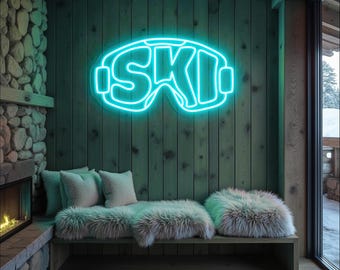 Ski Goggles Neon Sign, Ski Wall Decor, Ski Goggles LED Sign, Custom Skiing Neon Sign, Gifts for Skiers, Snowboard Goggles Sign, Ski Wall Art