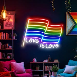 Neon Love Is Love, Znak LED Tęczowej Flagi, Neon Miesiąca Dumy, Znak LGBTQ, Światło LED LGBT, Dekoracja tła Miesiąca Dumy, Neon LGBT