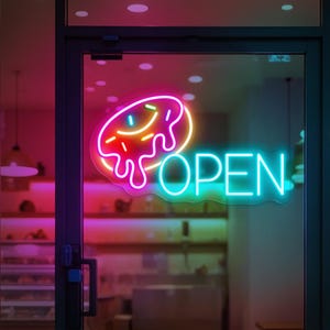 Donut Open Neon Sign, Donut Store Neon Sign, Donuts Led Sign, Bakery Dessert Sweet Donuts Wall Decor, Custom Business Sign, Open Led Light