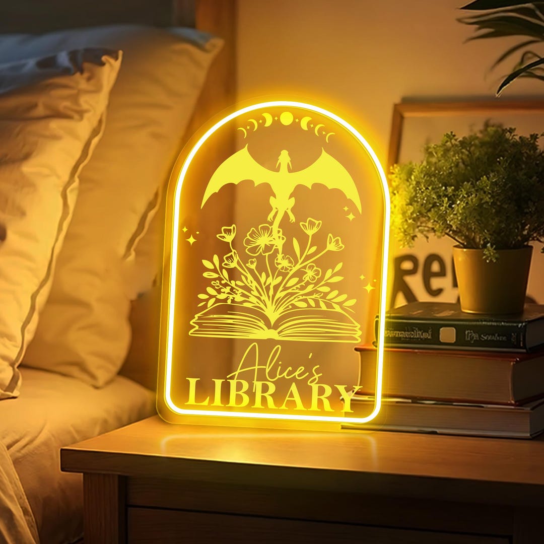 Personalized Library Name LED Neon Sign Fantasy Dragon Custom Name Book ...