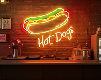 Hot Dog Neon Sign, Custom Fast Food Neon Sign, Restaurant Wall Decor, Hot Dog Wall Hanging Sign, Business Open Sign, Street Food Shop Decor
