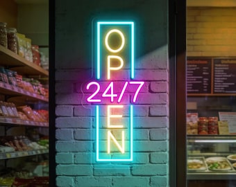 Letrero de neón abierto 24/7, letrero LED abierto para negocios, letrero de ventana abierta, letrero LED de bienvenida, luz de escaparate para cafeterías y restaurantes, letrero de neón personalizado.