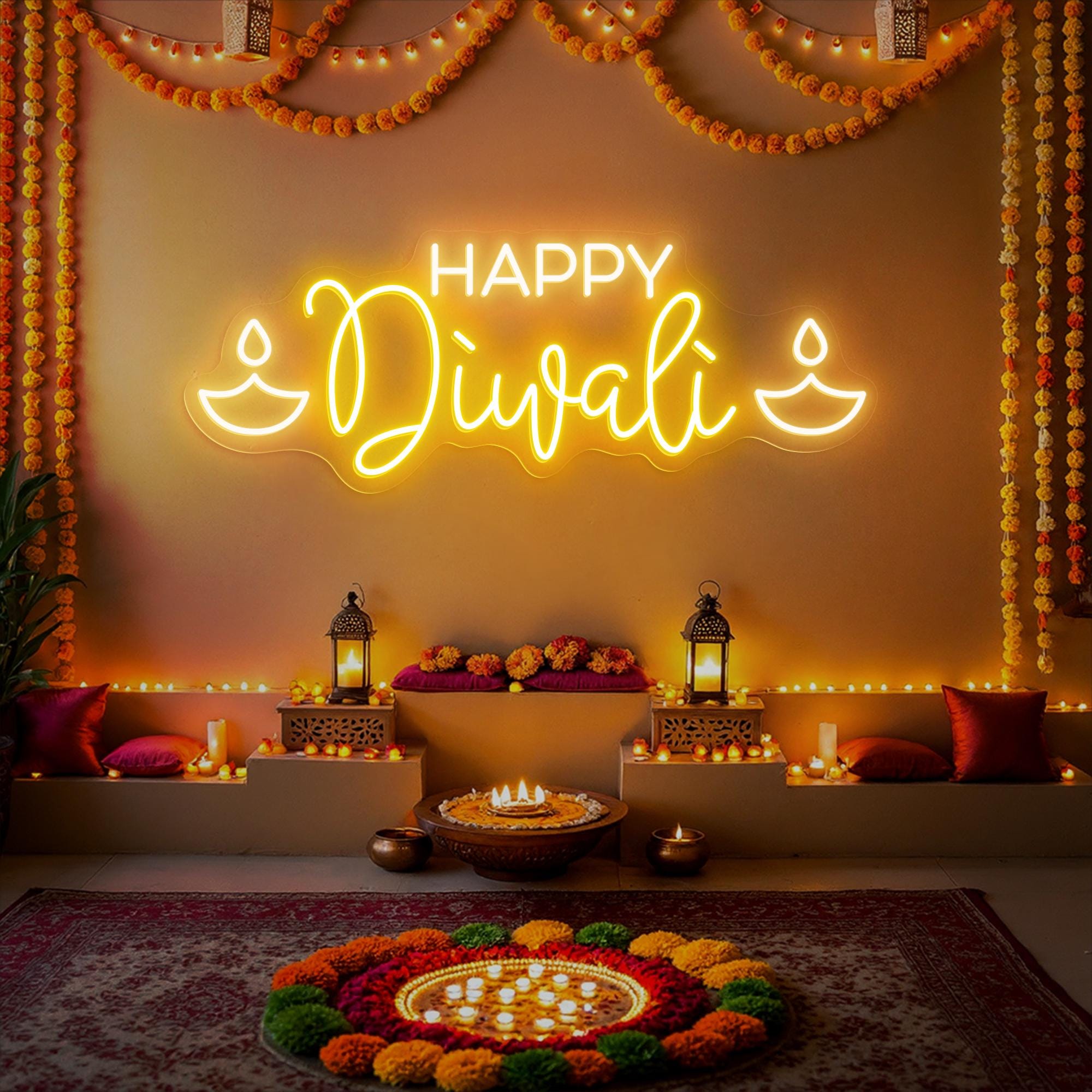 Happy Diwali Neon Sign, Hindu Festival of Lights Led Light, Diwali Neon ...