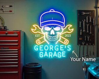 Custom Name Garage Neon Sign, Personalized Garage Led Sign, Man Cave Decor, Workshop Car Sign, Gift for Him, Gift for Dad, Garage Light Sign