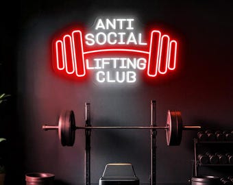 Insegna al neon per club di sollevamento pesi antisociale, insegna a LED per palestra, decorazione murale per fitness, insegna per palestra domestica, arte murale per fitness, arte murale per palestra, insegna al neon personalizzata