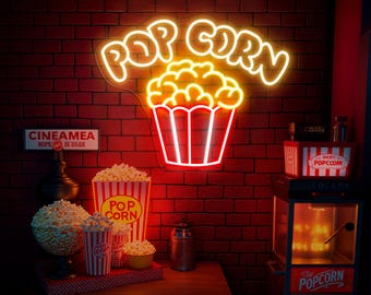Popcorn Neon Sign, Cinema Neon Sign, Movie Time Led Sign, Movie Theater Film Room Wall Decor, Snack Bar Neon Sign, Custom Business Sign