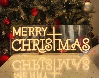 Letrero de neón de Feliz Navidad, Lámpara de pared LED navideña cristiana, Decoración navideña para el hogar, Iluminación LED navideña para el hogar, Letrero navideño personalizado