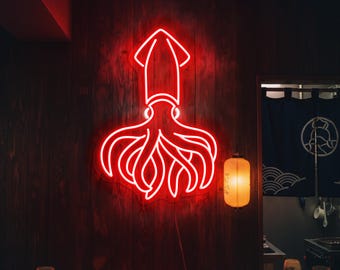 Letrero de neón de calamar, luz de pared LED para restaurante, decoración para bar de mariscos, luz de neón de animales marinos, luz de neón para restaurante de mariscos, luz LED de pulpo