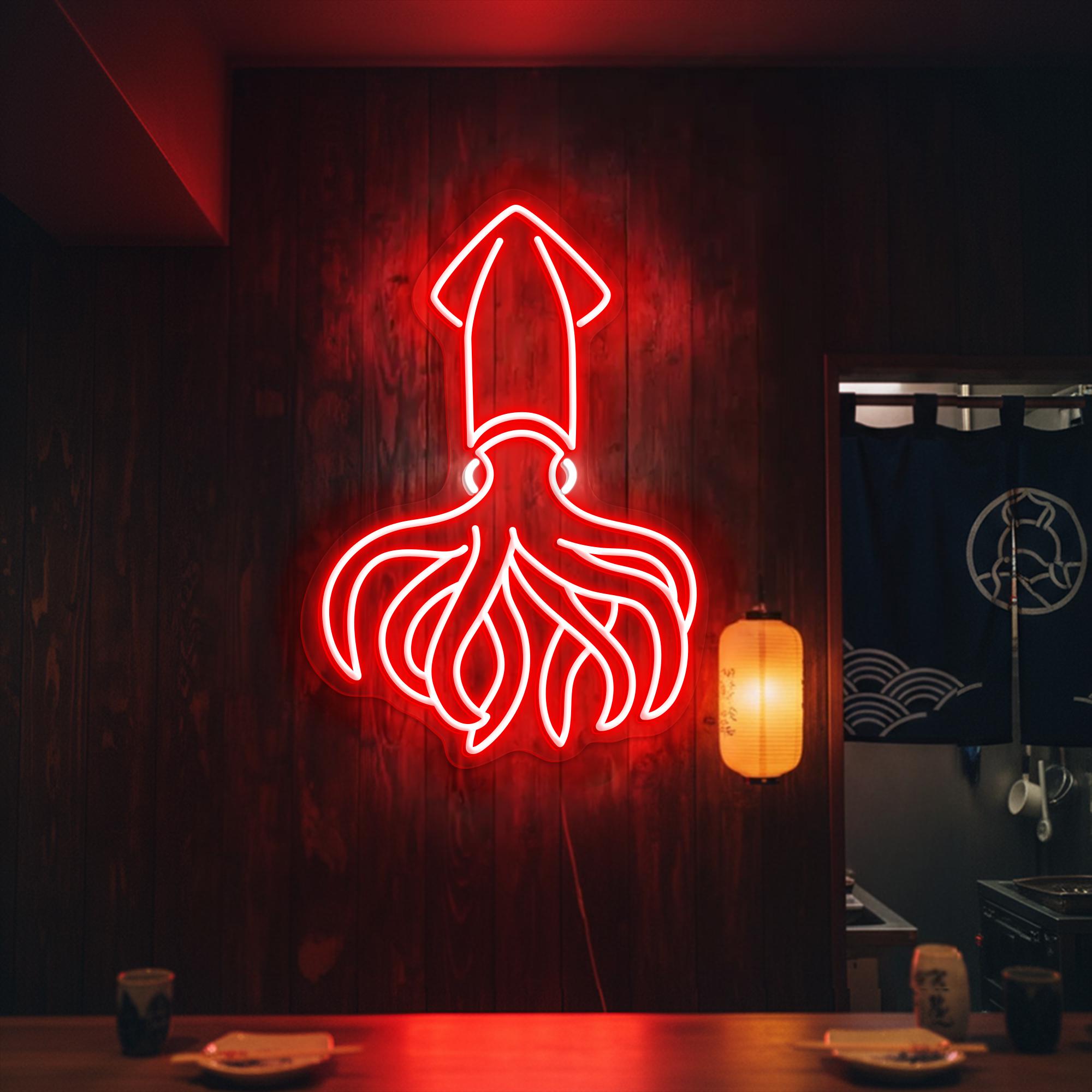 Squid Neon Sign, Restaurant LED Wall Light, Seafood Bar Decor, Ocean ...