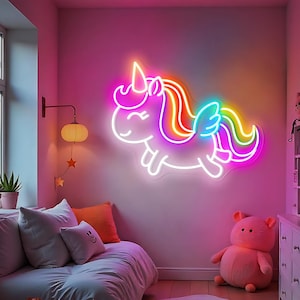 Neonreclame Unicorn Flying, schattige eenhoorn led-neonreclame, kinderkamer wanddecoratie, kleurrijke neonreclame eenhoorn, neonreclame kunst, aangepaste neonreclame