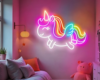 Unicorn Flying Neon Sign, Cute Unicorn LED Neon Sign, Kid Room Wall Decoration, Colorful Unicorn Neon Sign,  Neon Sign Art, Custom Neon Sign