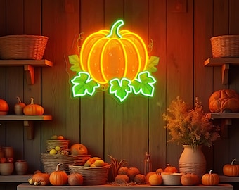 Letrero de neón de calabaza otoñal, luz LED de temporada de otoño, decoración para fiesta de Acción de Gracias, arte de pared acogedor estilo granja, neón de calabaza de Halloween, letrero de neón personalizado