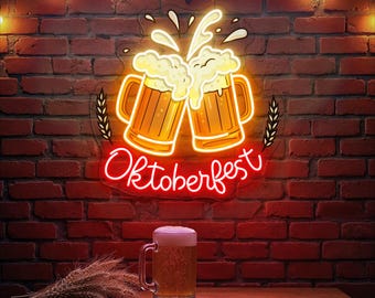 Oktoberfest Beer Mug Neon Sign, Beer Glasses Neon Sign, German Beer Festival Sign, Home Bar Led Sign, Man Cave Neon Sign Pub Decor Pub Sign