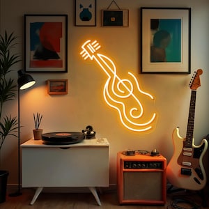 Guitar Note Neon Sign, Guitar Led Sign, Guitar Studio Decor, Guitar Wall Art, Music Lover Gift, Live Music Neon Sign, Custom Neon Sign