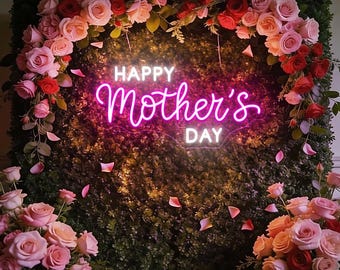 Letrero de neón "Feliz Día de la Madre", decoración para fondo de fotos de fiesta, ambiente festivo, regalo para el Día de la Madre, letrero de neón personalizado.