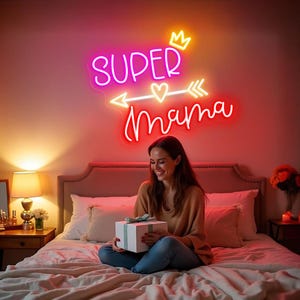 Super Mama Neon Sign, Mother&#39;s Day Sign, Custom Neon Sign for Mom, Custom Mother&#39;s Day Neon Sign, Home Wall Decor, Gift for Mother&#39;s Day