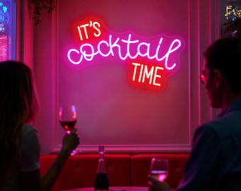 It's Cocktail Time Neon Sign, Bar Pub Party Wall Decor, Cocktail Bar Wall Decor, Tiki Bar Man Cave Led Neon Sign,  Custom Bar Neon Sign