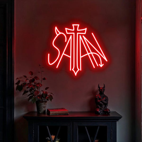 Satan Neon Sign, Halloween LED Sign, Gothic Dark Wall Decor, Lucifer Neon Sign, Goth Lover Gift, Pentagram Neon Sign, Custom Neon Sign