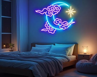 Moon Cloud Star Led Neon Sign, Moon Cloud Neon Sign, Kids Room Decor, Handmade Neon Gifts Sign, Moon Cloud Neon Wall Art, Custom Neon Sign