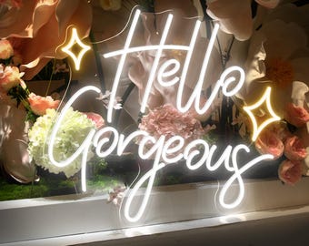 Hello Gorgeous with symbol LED Neon Sign, Custom Lights, Personalized Neon sign, Wall Decor Holiday, Decor Room, Decor Bedroom, Wall Art