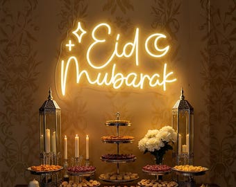 Eid Mubarak Neon Sign, Eid Celebration Ramadan Wall Decor, Festival Neon Sign, Holidays Ramadan Mubarak Sign, Eid Mubarak Crescent Moon Neon