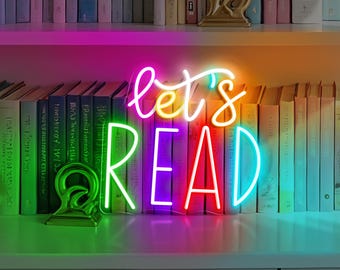 Let's Read Neon Sign Classroom Educational Neon Sign Decor Classroom Decor Pastel Rainbow Neon Book Nook Library Neon Decor Bookshelf Decor
