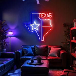 Letrero de neón con el mapa de Texas, letrero de neón LED de Texas, decoración del hogar, arte mural con el mapa de Texas, letrero de neón personalizado, letrero de luz del oeste