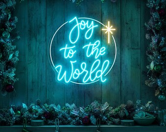 Letrero de neón "Joy To the World", luz de pared LED, decoración navideña para el hogar, arte de pared navideño, letrero de neón navideño personalizado, decoración festiva para la habitación.