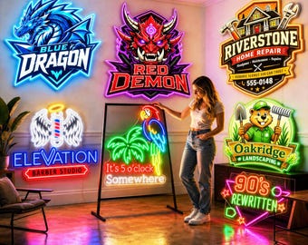 Letrero de neón con logotipo personalizado para decoración de pared, luz de marca personalizada impresa con UV, letrero exterior impermeable, regalo para dueños de negocios, letrero de decoración para el hogar.