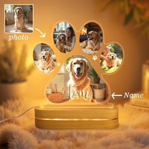 Custom Pet Paw Table Night Light, Custom Dog Cat Photo Light Dog Memory Gift, Pet Memorial Plaque Neon Light Personalized Gift for Pet Lover