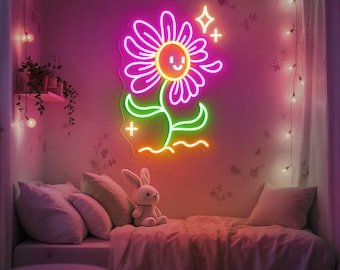 Cute Daisy Flower Neon Sign, Floral Wall Art, Daisy Led Light, Flower Shop Neon Sign, Home Decor, Flower Neon Sign, Gift For Flower Lovers