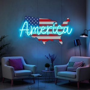 Letrero de neón con la bandera de Estados Unidos, decoración de pared con la bandera estadounidense, luz LED estadounidense, neón del 4 de julio, bandera del Día de la Independencia, regalo patriótico