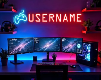 Letrero de neón con nombre de usuario personalizado, letrero de neón con nombre de canal personalizado, letrero de etiqueta de jugador, regalo personalizado para jugadores, decoración de sala de juegos, regalo de San Valentín para él