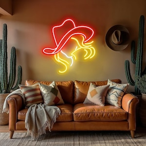 Cowgirl Neon Sign Western Aesthetic LED Light Cowboy Hat Wall Art Country Room Decor Bar Party Sign Personalized Gift for Her Ranch Style