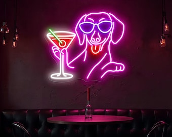 Dachshund Drinking Martini Neon Sign, Wine Neon Sign, Dachshund Led Neon Sign, Home Bar Wall Decor Neon Sign, Dachshund Dog Bar Pub Wall Art