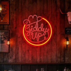 Giddy Up Heart Neon Sign, Western Cowboy Led Light, Cowboy Neon Sign, Wild West Home Decor, Trendy Cowboy Wall Decor, Custom Neon Sign