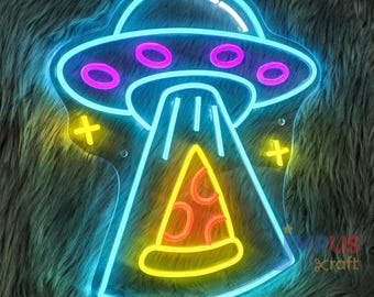 Pizza Custom Neon Sign Pizza Slice Neon Light UFO Space Neon Sign Fast Food Shop Decor Personalized Home Kitchen Decor Restaurant Wall Decor