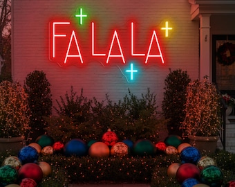 Letrero de neón Fa La La, luz de pared LED navideña, decoración para fiestas navideñas, decoración festiva para el hogar, arte de pared navideño, letrero de neón navideño personalizado