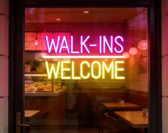 Letrero de neón de bienvenida sin cita previa, luz de pared para puerta abierta, letrero de neón de bienvenida, letrero comercial LED, luz de escaparate para cafetería o restaurante, letrero de neón personalizado