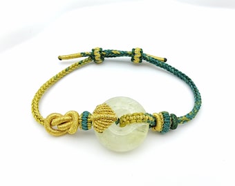 Citrine Peace Knot & Gold Ingot Knot Adjustable Bracelet | Customizable Length