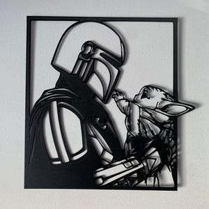 Arte murale 3D del Mandaloriano | Poster decorativo di Star Wars | Arte murale Grogu | Regalo per i fan di Mandaloriani