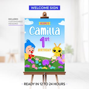 little bee plim plim birthday welcome sign, little bee birthday, little bee PNG, little bee birthday decoration, Printable digital file. SW3