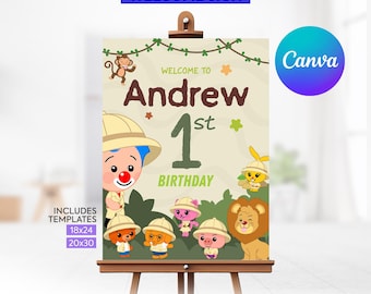 Plim Plim Safari Geburtstags-Willkommensschild, Safari-Geburtstag, Plim Plim Geburtstagsdekoration, druckbare digitale Datei, Willkommenstafel. SW3