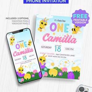Electronic invitation of a little bee plim plim, birthday phone invitation | personalized invitation | plim plim bee digital invitation.