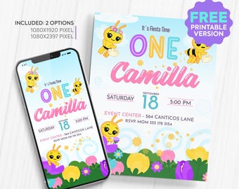 Elektronische Einladung einer kleinen Biene Plim Plim, Telefoneinladung zum Geburtstag | personalisierte Einladung | digitale Einladung, Plim Plim Bee.