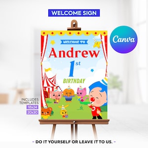 Tabliczka powitalna na urodziny plim plim, urodziny plim plim, dekoracja urodzinowa plim plim, plik cyfrowy do druku, edytowalny w Canva. SW2 zdjęcie 1