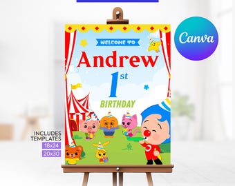 Willkommensschild für Plim Plim-Geburtstage, Plim Plim-Geburtstag, Plim Plim-Geburtstagsdekoration, druckbare digitale Datei, bearbeitbar in Canva. SW2