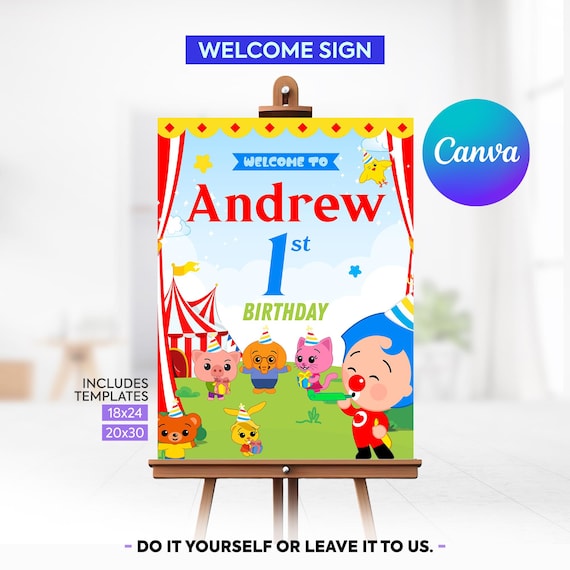 Plim plim birthday welcome sign, plim plim birthday, plim plim birthday decoration, Printable digital file, editable in Canva.  SW2