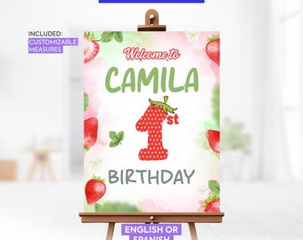 イチゴの誕生日ウェルカムサイン | イチゴの誕生日 | ベリーPNG | カンティコスの誕生日デコレーション、印刷可能なデジタルファイル | WSF01
