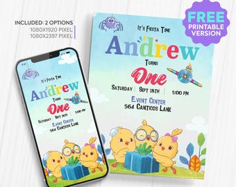 Elektronische Einladung für eine Canticos-Geburtstagsfeier, personalisierte Einladung für Kinder, telefonische Einladung und digitale Einladung für Canticos. CB1